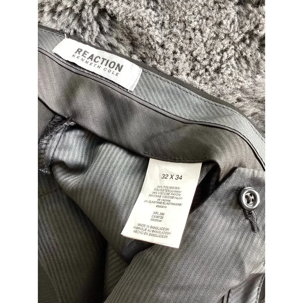 NWT Reaction Kenneth Cole Men's Slim-Fit Stretch Twill Dress Pants Black 32x34‎